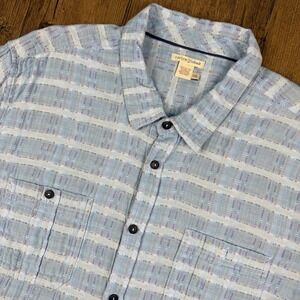 Carbon 2 Cobalt Shirt Mens 2XL Blue Plaid Sea Change Chambray Textured Patchwork